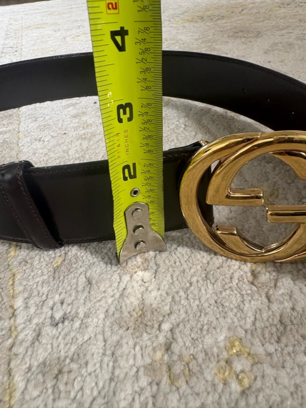 Brown Patent Leather Double G Gold Buckle Belt - Picture 10 of 12